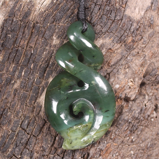 Hapopo Pounamu Koru Twist pendant - NZ Greenstone