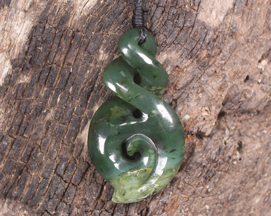 Hapopo Pounamu Koru Twist pendant - NZ Greenstone