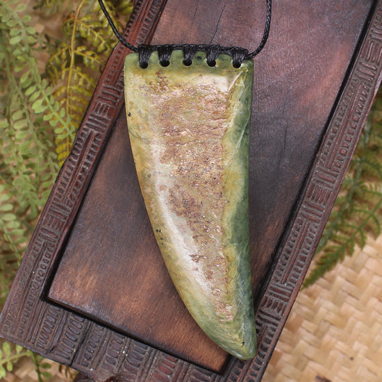 Taniwha Tooth or Niho carved from Flower Jade Pounamu - NZ Greenstone
