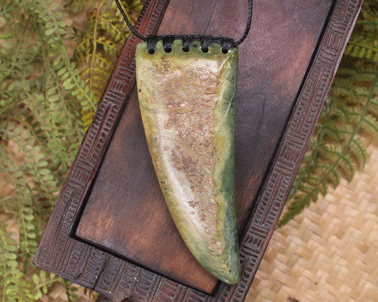 Taniwha Tooth or Niho carved from Flower Jade Pounamu - NZ Greenstone