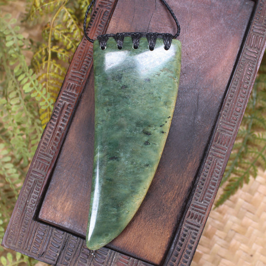 Taniwha Tooth or Niho carved from Flower Jade Pounamu - NZ Greenstone