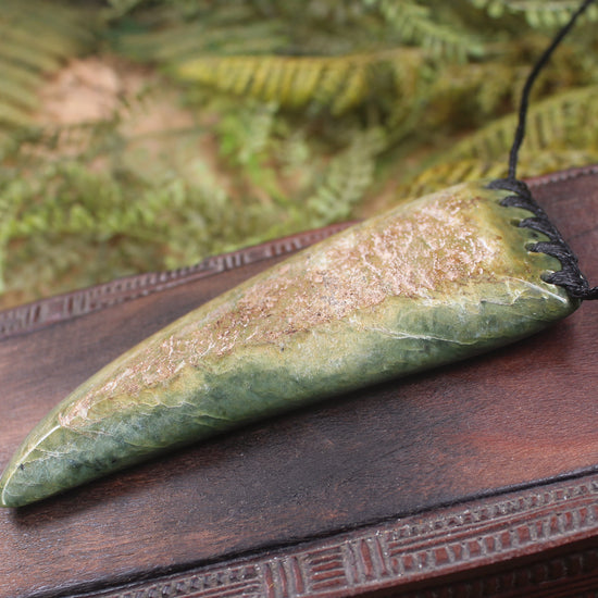 Taniwha Tooth or Niho carved from Flower Jade Pounamu - NZ Greenstone