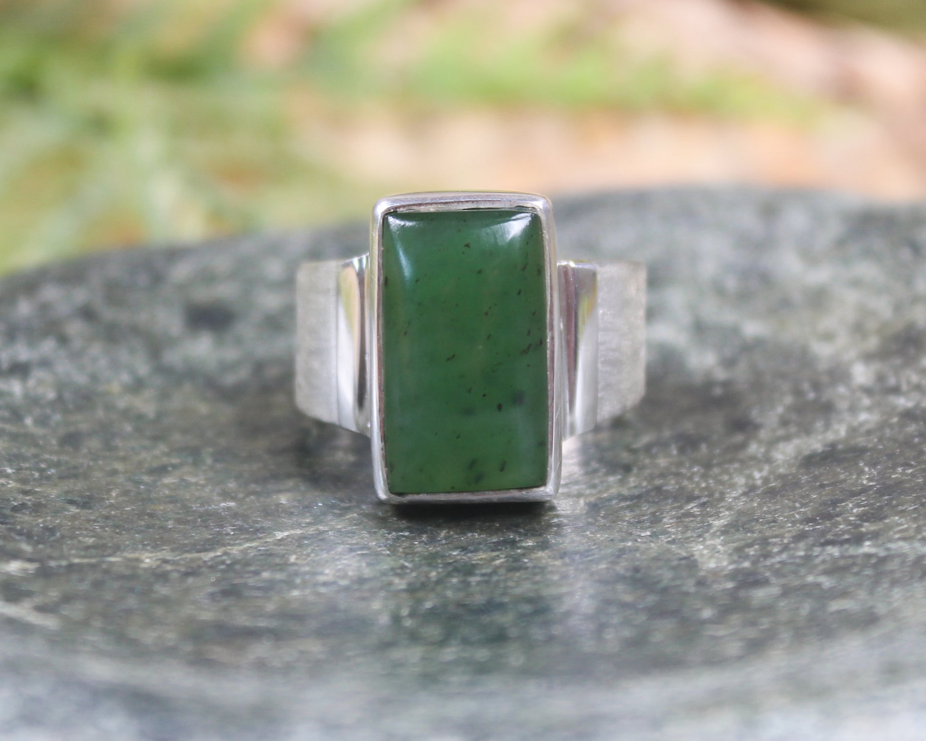 Sterling Silver Hapopo Pounamu Ring - NZ Greenstone