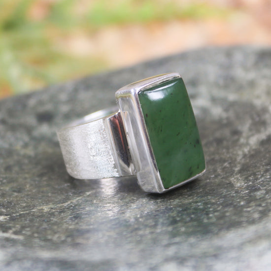 Sterling Silver Hapopo Pounamu Ring - NZ Greenstone
