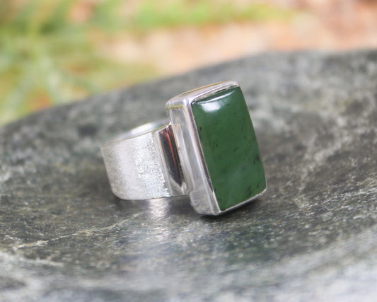 Sterling Silver Hapopo Pounamu Ring - NZ Greenstone