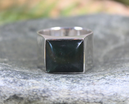 Sterling Silver Kawakawa Pounamu Ring - NZ Greenstone