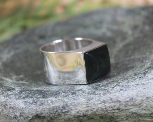 Sterling Silver Kawakawa Pounamu Ring - NZ Greenstone