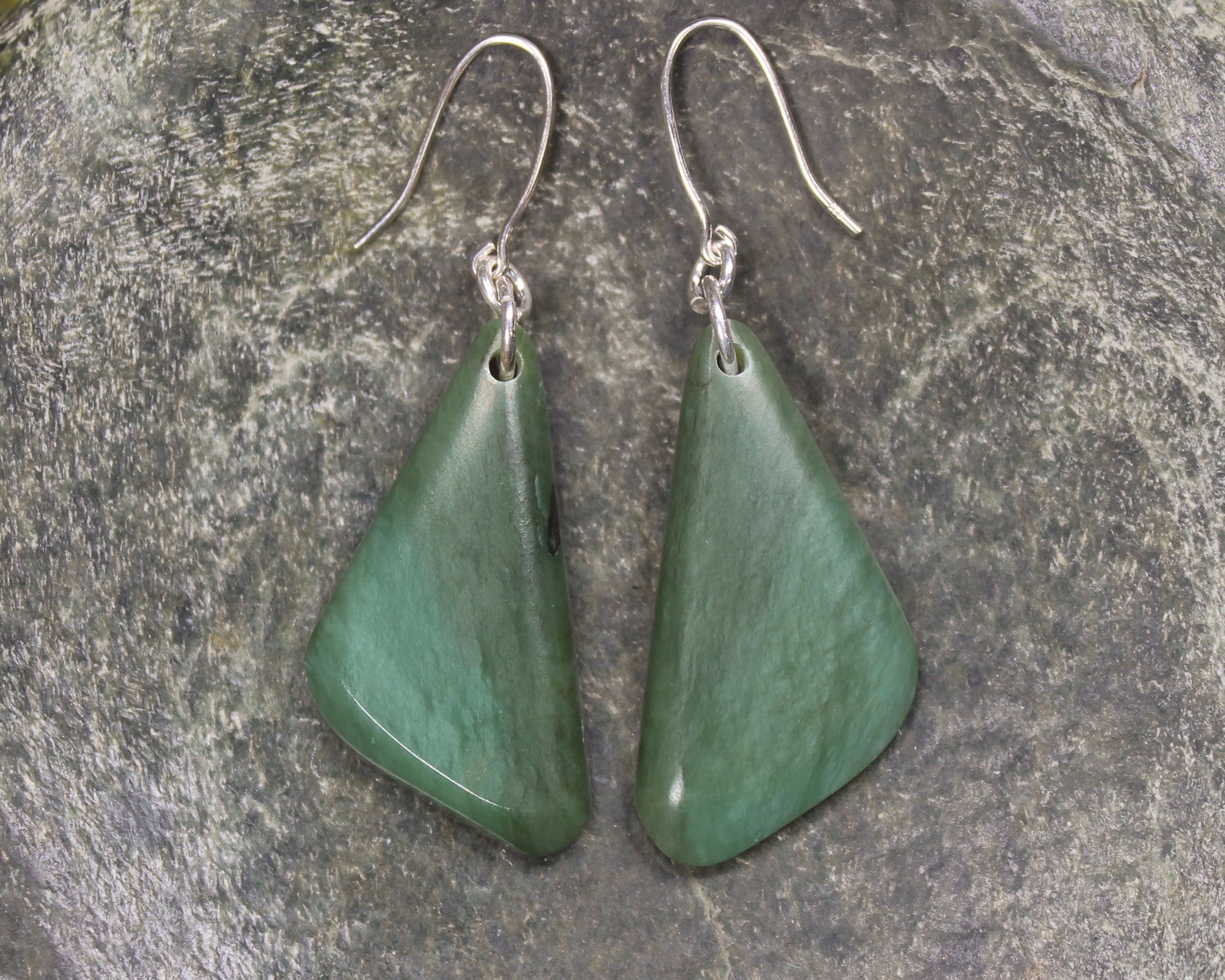 Roimata or Teardrop earrings carved from Inanga Pounamu - NZ Greenstone
