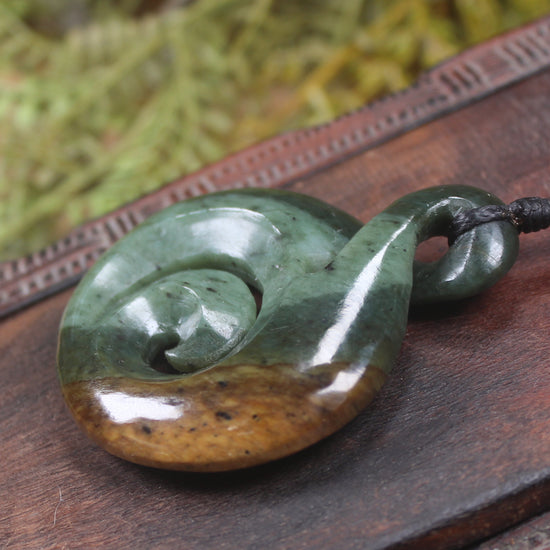 Koru Twist carved from Flower Jade Pounamu - NZ Greenstone