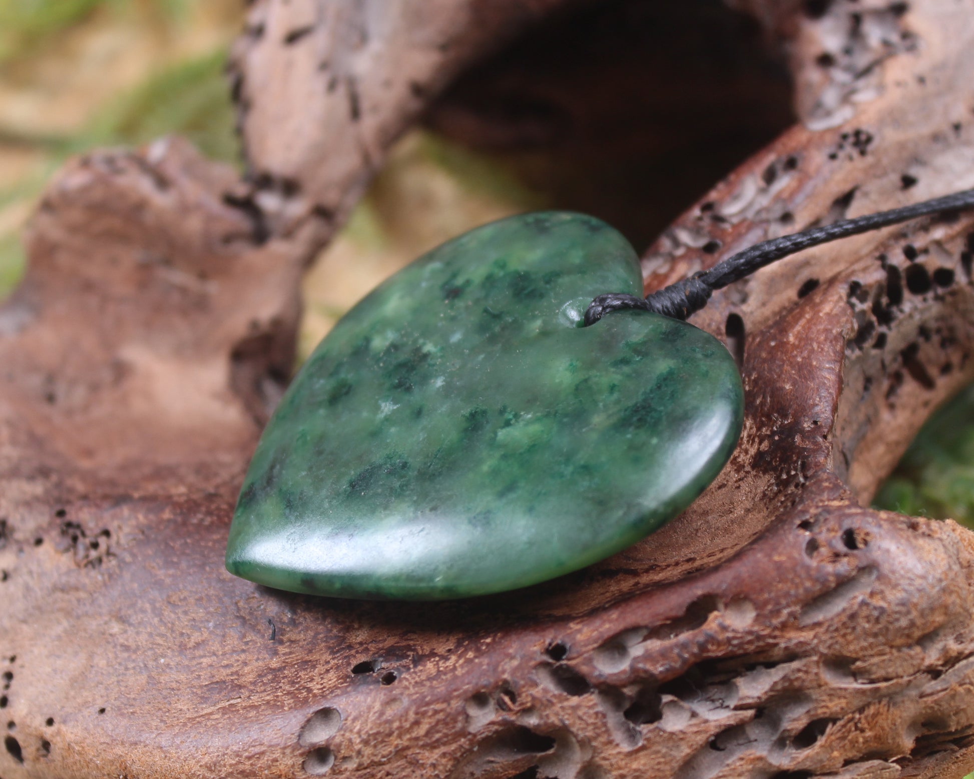 Heart carved from Kawakawa Pounamu - NZ Greenstone