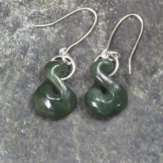 Twist Earrings carved from Kawakawa Pounamu - NZ Greenstone