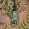 Roimata or Teardop with Koru carved from Rimu Pounamu - NZ Greenstone