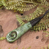 Roimata or Teardop with Koru carved from Rimu Pounamu - NZ Greenstone