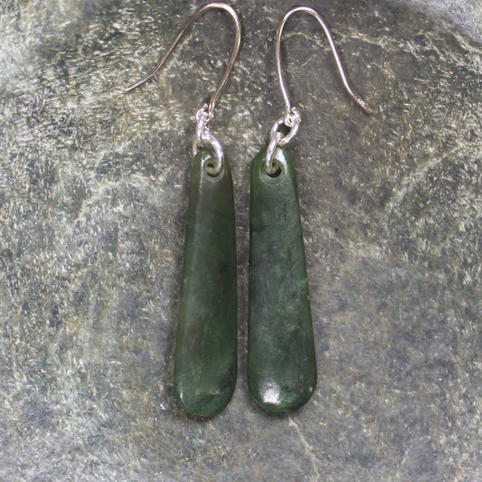 Roimata or Teardrop earrings carved from Rimu Pounamu - NZ Greenstone