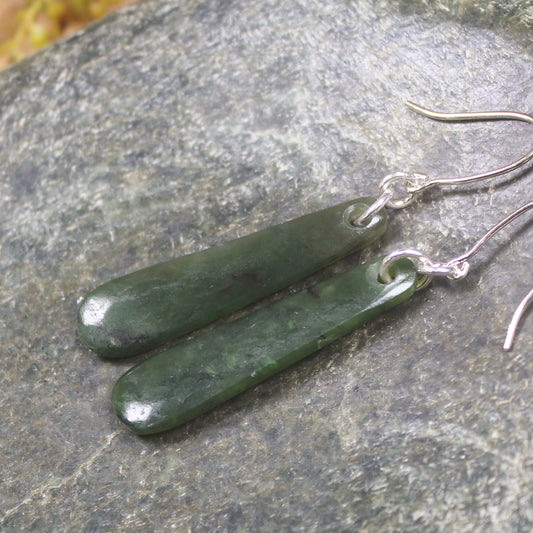 Roimata or Teardrop earrings carved from Rimu Pounamu - NZ Greenstone