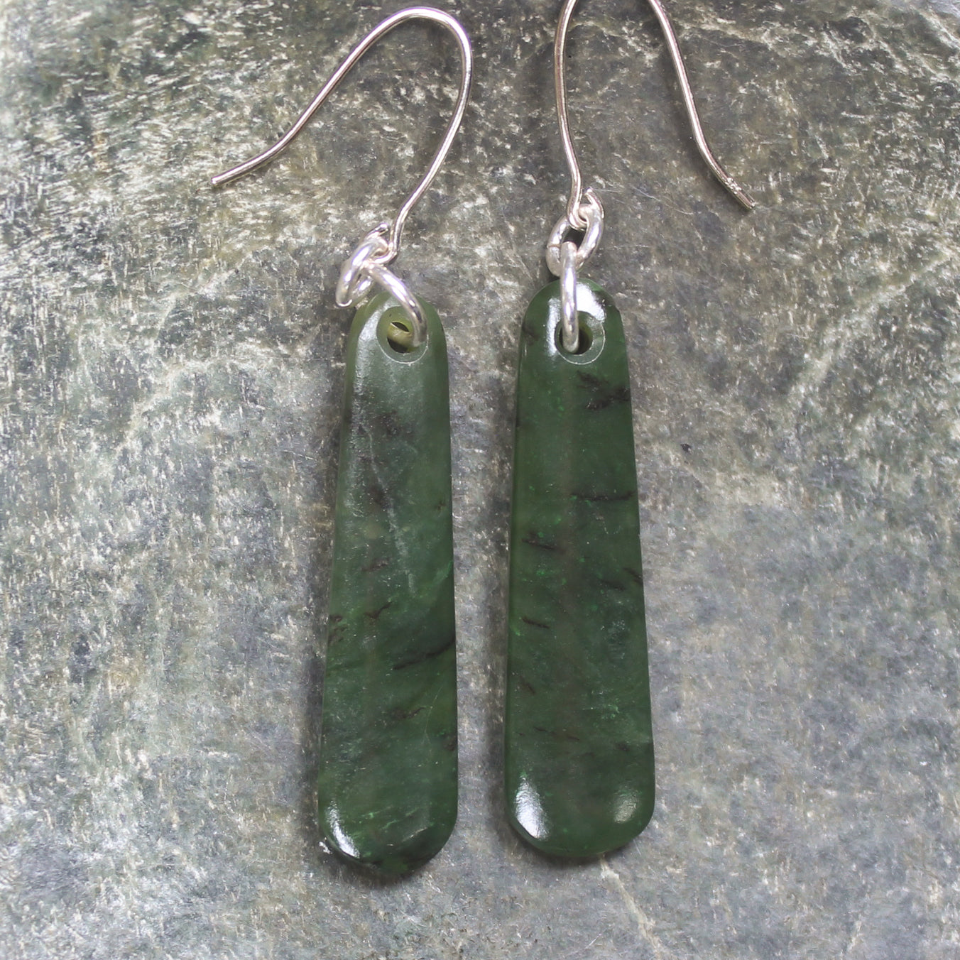 Roimata or Teardrop earrings carved from Rimu Pounamu - NZ Greenstone