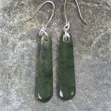Roimata or Teardrop earrings carved from Rimu Pounamu - NZ Greenstone