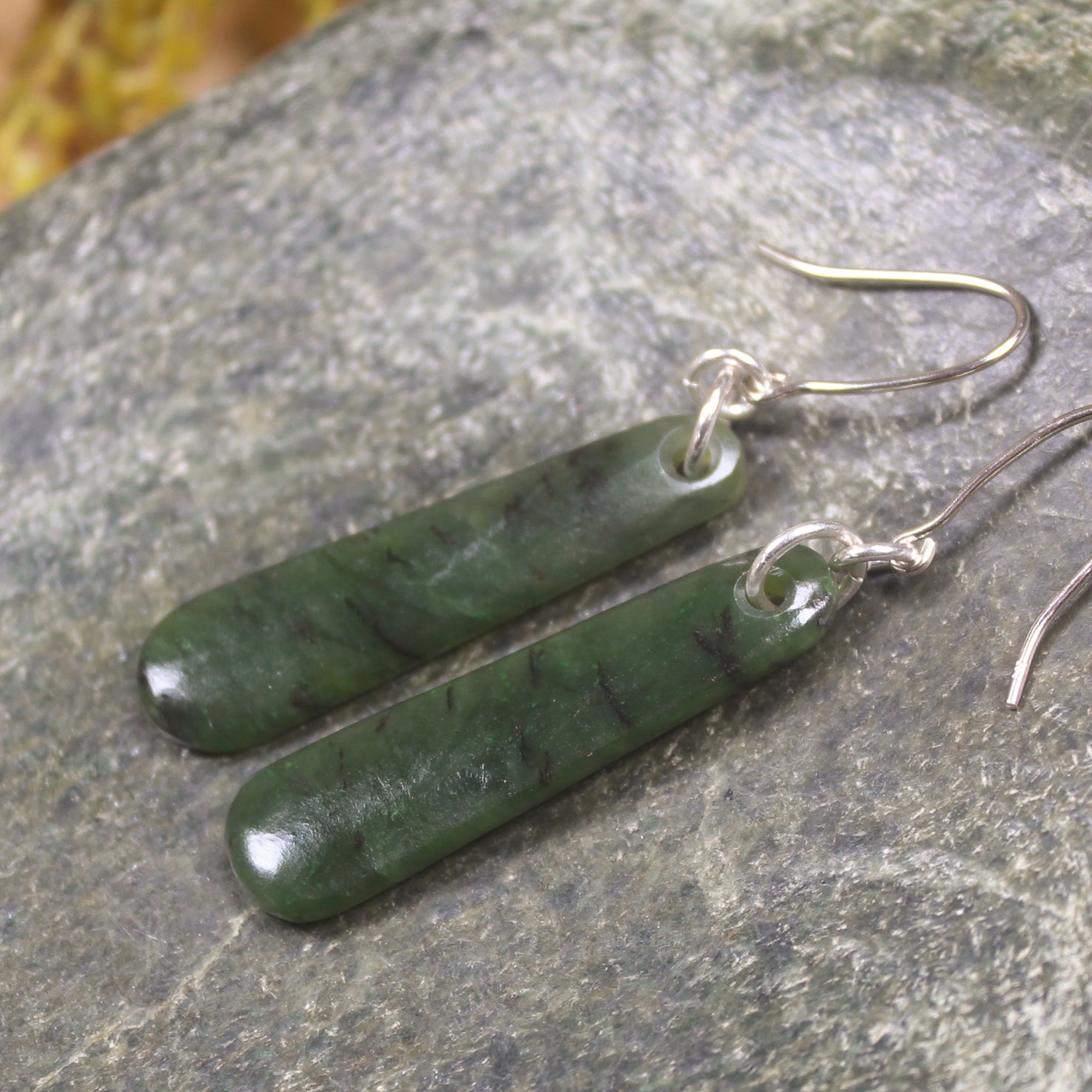 Roimata or Teardrop earrings carved from Rimu Pounamu - NZ Greenstone