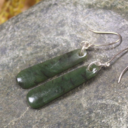 Roimata or Teardrop earrings carved from Rimu Pounamu - NZ Greenstone