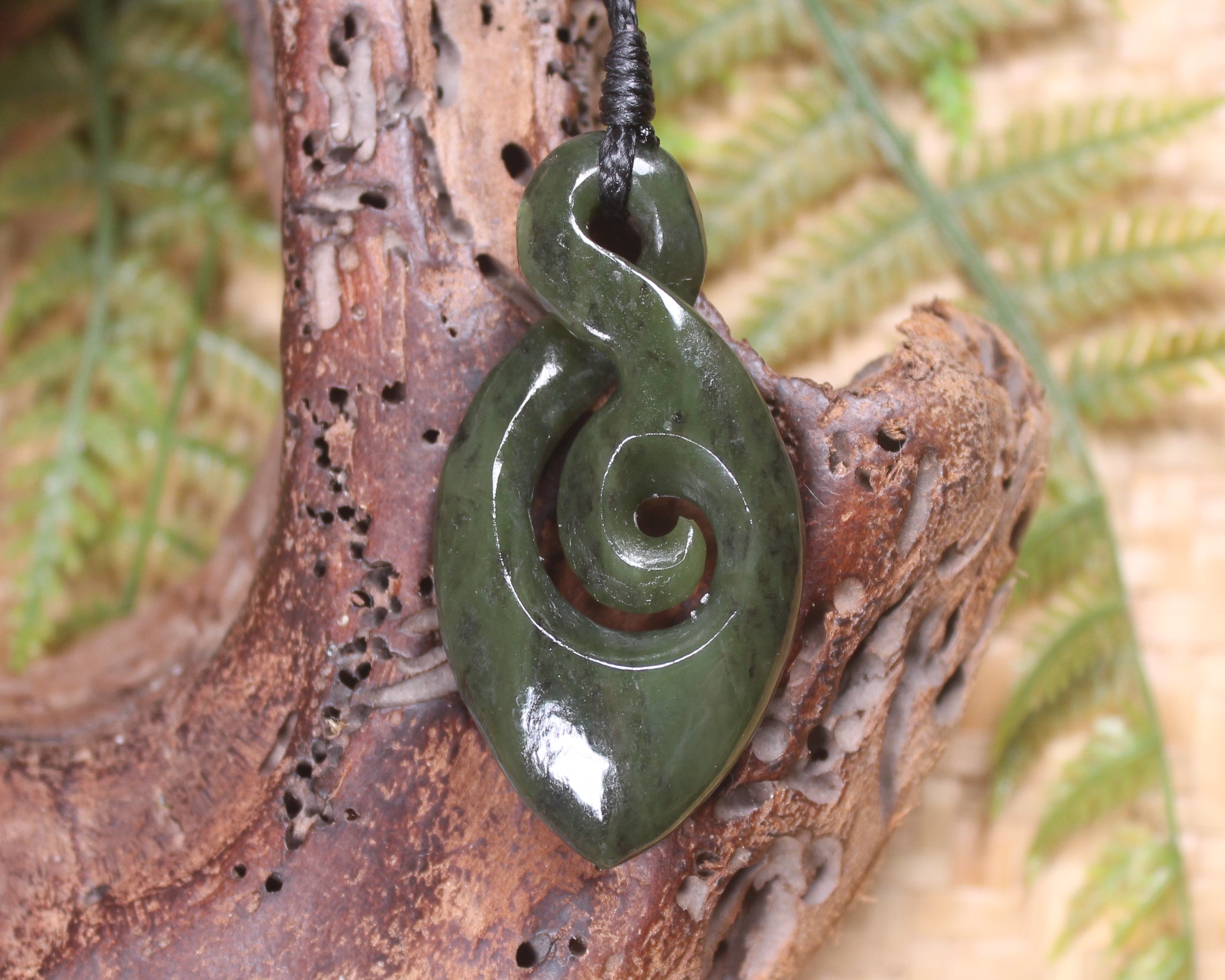 Koru Twist carved from Rimu Pounamu - NZ Greenstone