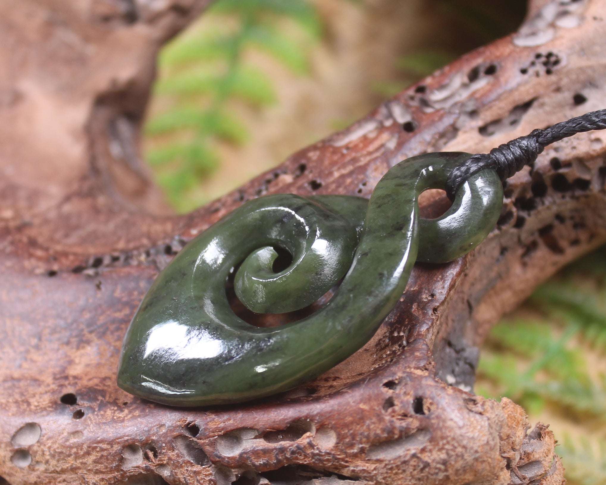 Koru Twist carved from Rimu Pounamu - NZ Greenstone