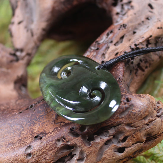 Koru carved from Rimu Pounamu - NZ Greenstone