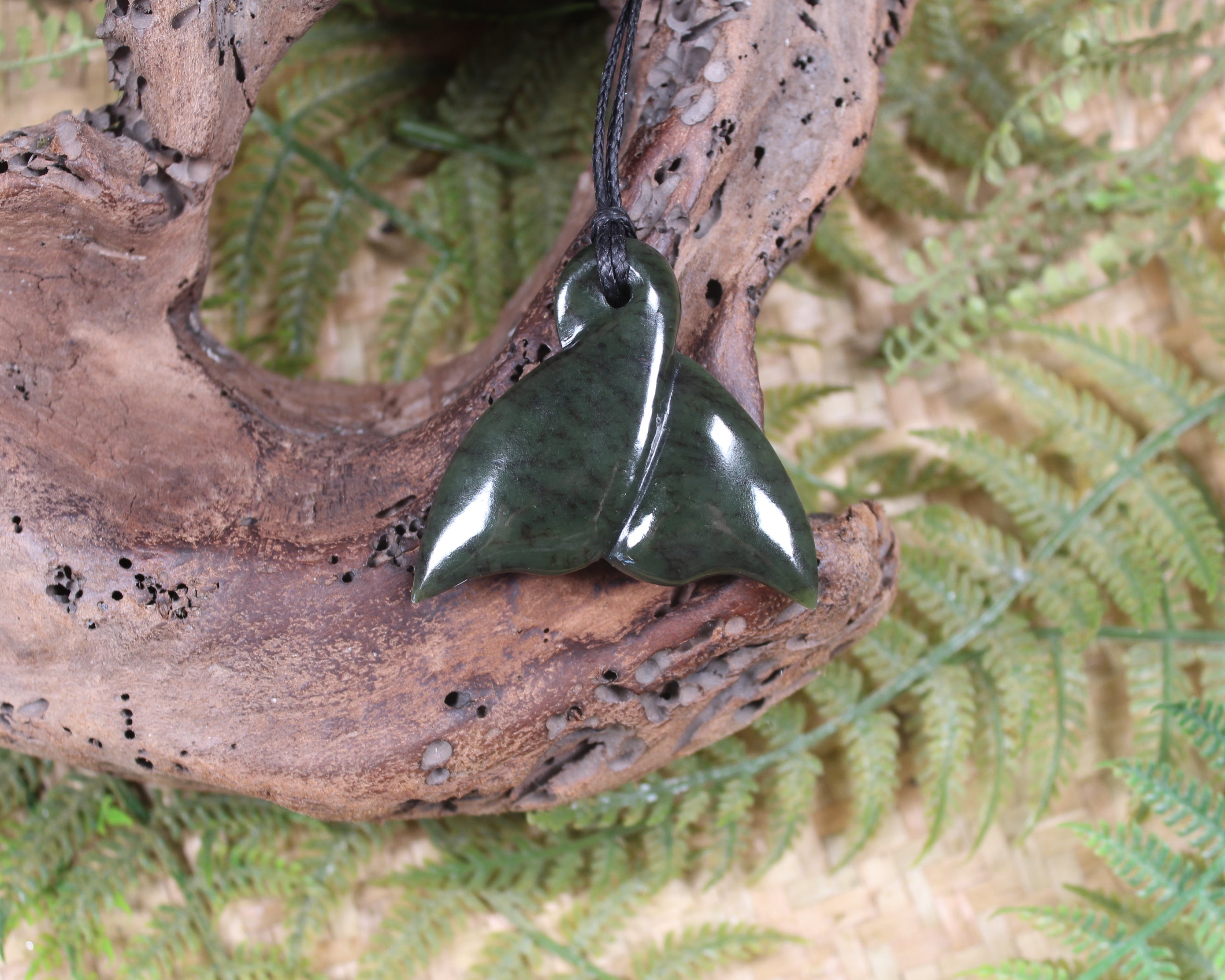 Whale Tail carved from Rimu Pounamu - NZ Greenstone