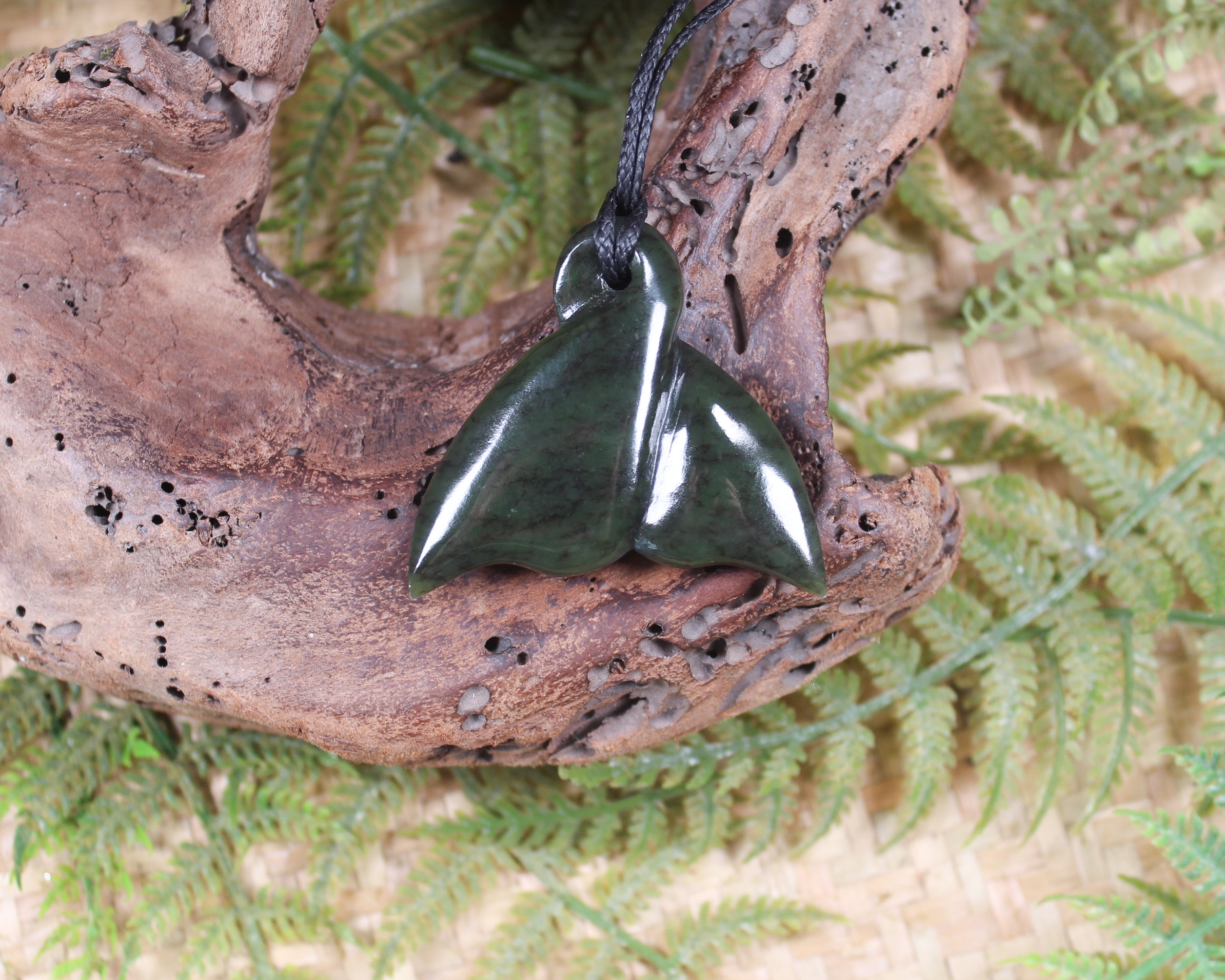 Whale Tail carved from Rimu Pounamu - NZ Greenstone