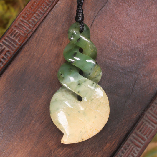 Twist or Pikorua carved from Flower Jade Pounamu - NZ Greenstone