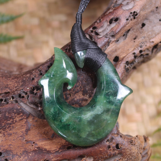 Hei Matau or Fish Hook carved from Kawakawa Pounamu - NZ Greenstone