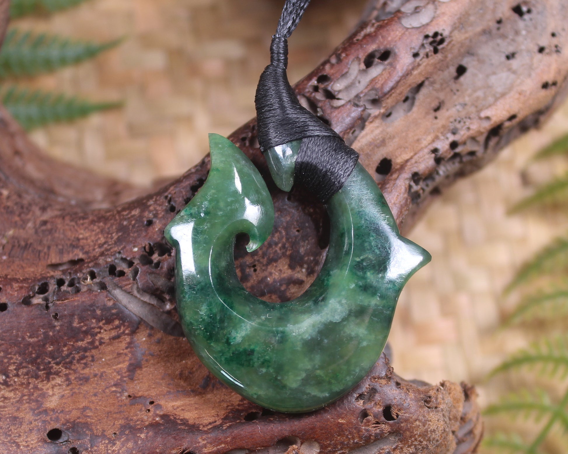 Hei Matau or Fish Hook carved from Kawakawa Pounamu - NZ Greenstone