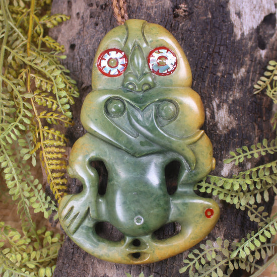 Hei Tiki carved from Flower Jade Pounamu - NZ Greenstone