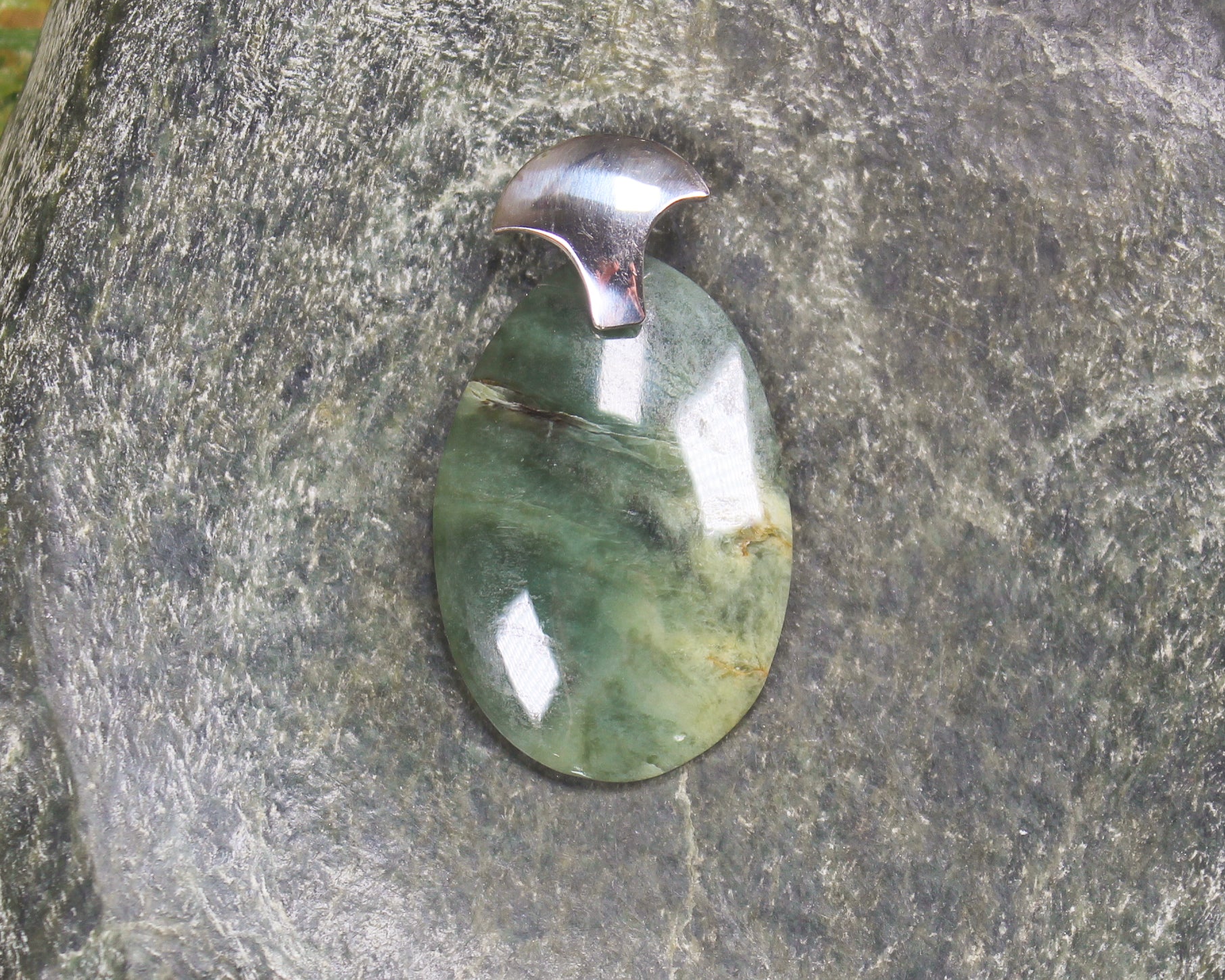 Sterling Silver Greenstone Pendant carved from Flower Jade Pounamu - NZ Greenstone