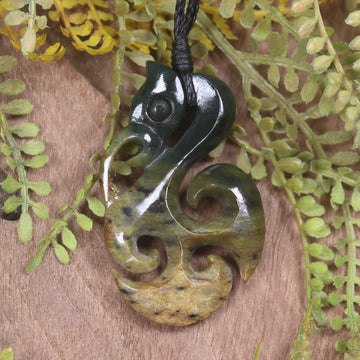 Manaia carved from Flower Jade Pounamu - NZ Greenstone