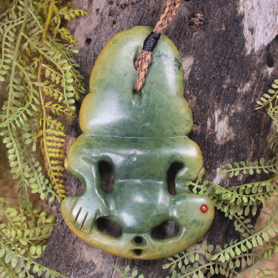 Hei Tiki carved from Flower Jade Pounamu - NZ Greenstone