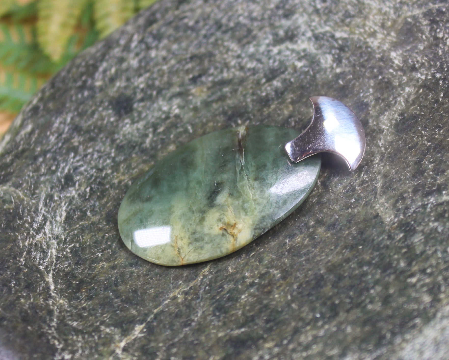 Sterling Silver Greenstone Pendant carved from Flower Jade Pounamu - NZ Greenstone