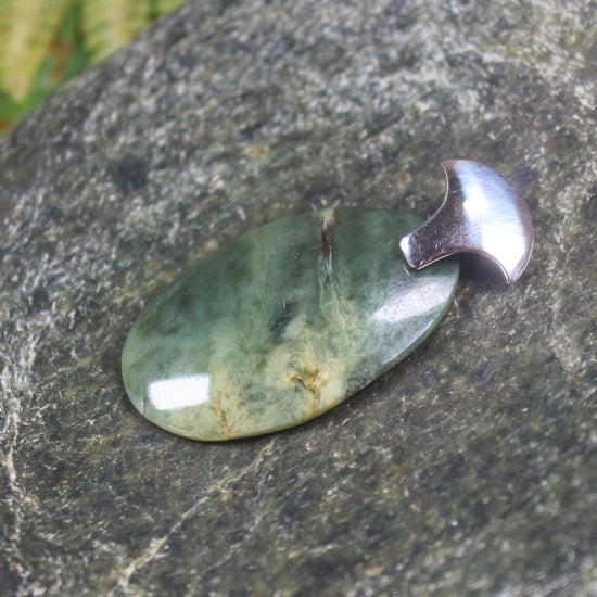 Sterling Silver Greenstone Pendant carved from Flower Jade Pounamu - NZ Greenstone