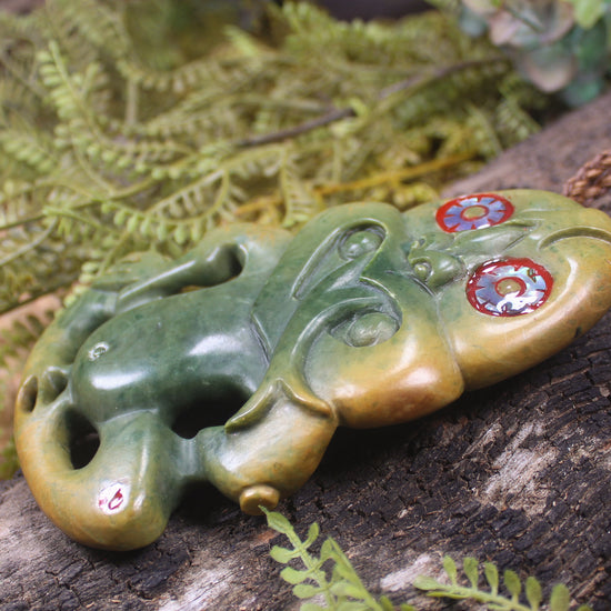 Hei Tiki carved from Flower Jade Pounamu - NZ Greenstone