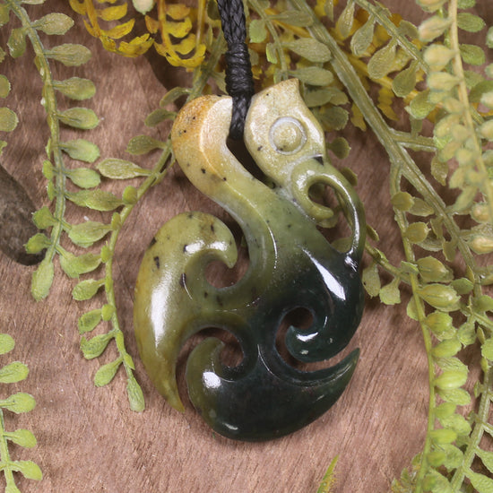 Manaia carved from Flower Jade Pounamu - NZ Greenstone