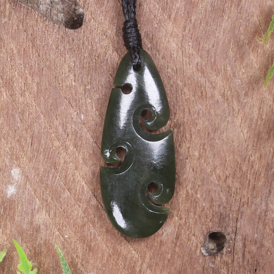 Roimata or Teardop with Koru carved from Kawakawa Pounamu - NZ Greenstone