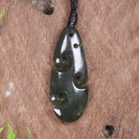 Roimata or Teardop with Koru carved from Kawakawa Pounamu - NZ Greenstone