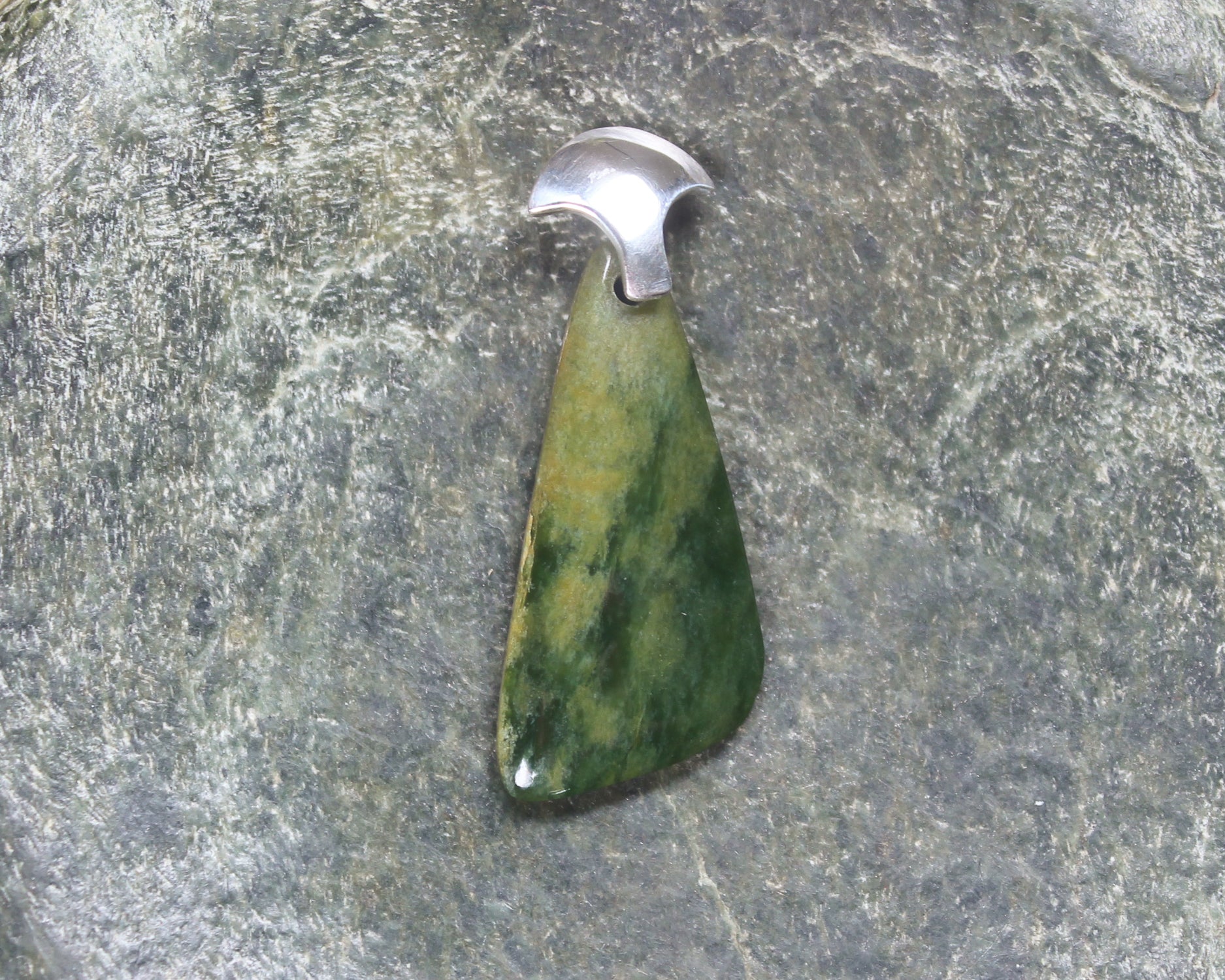 Sterling Silver Greenstone Pendant carved from Flower Jade Pounamu - NZ Greenstone