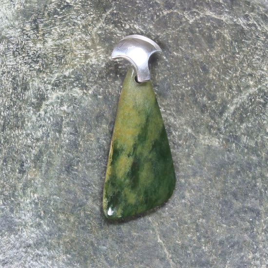 Sterling Silver Greenstone Pendant carved from Flower Jade Pounamu - NZ Greenstone
