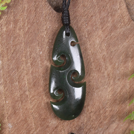 Roimata or Teardop with Koru carved from Kawakawa Pounamu - NZ Greenstone