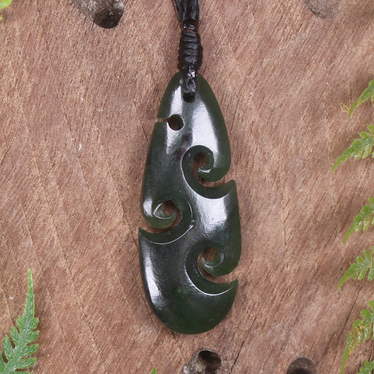 Roimata or Teardop with Koru carved from Kawakawa Pounamu - NZ Greenstone