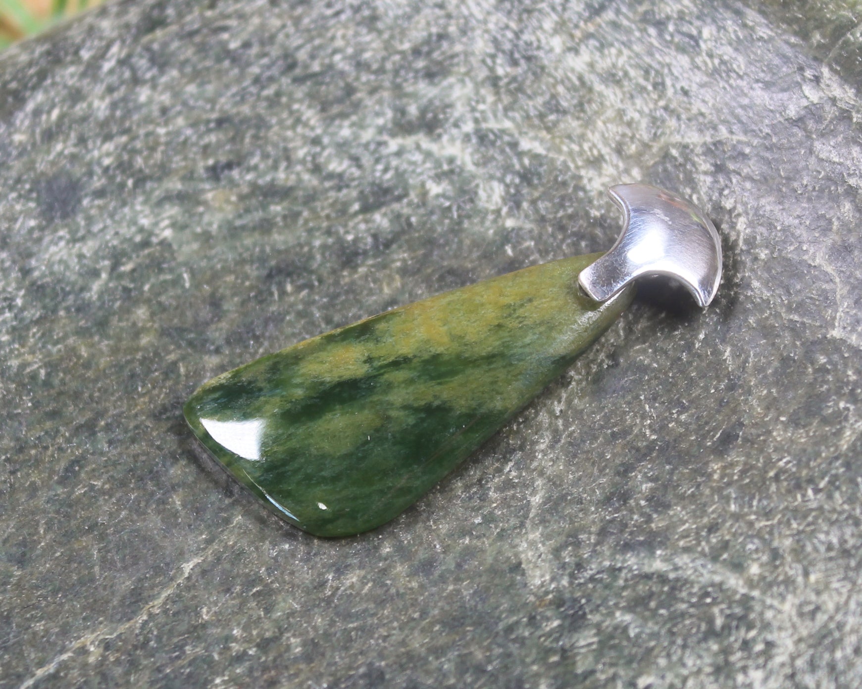 Sterling Silver Greenstone Pendant carved from Flower Jade Pounamu - NZ Greenstone