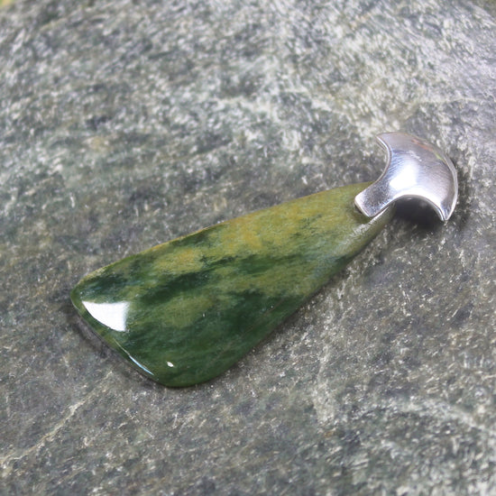 Sterling Silver Greenstone Pendant carved from Flower Jade Pounamu - NZ Greenstone