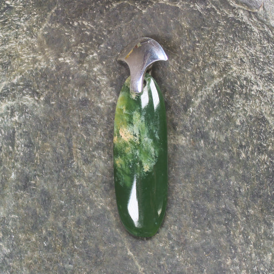 Sterling Silver Greenstone Pendant carved from Flower Jade Pounamu - NZ Greenstone