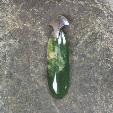 Sterling Silver Greenstone Pendant carved from Flower Jade Pounamu - NZ Greenstone