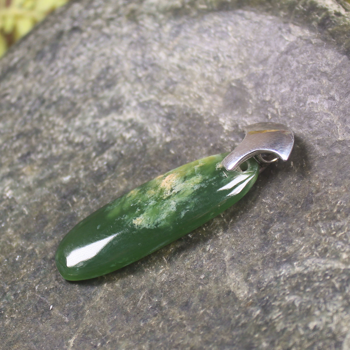 Sterling Silver Greenstone Pendant carved from Flower Jade Pounamu - NZ Greenstone